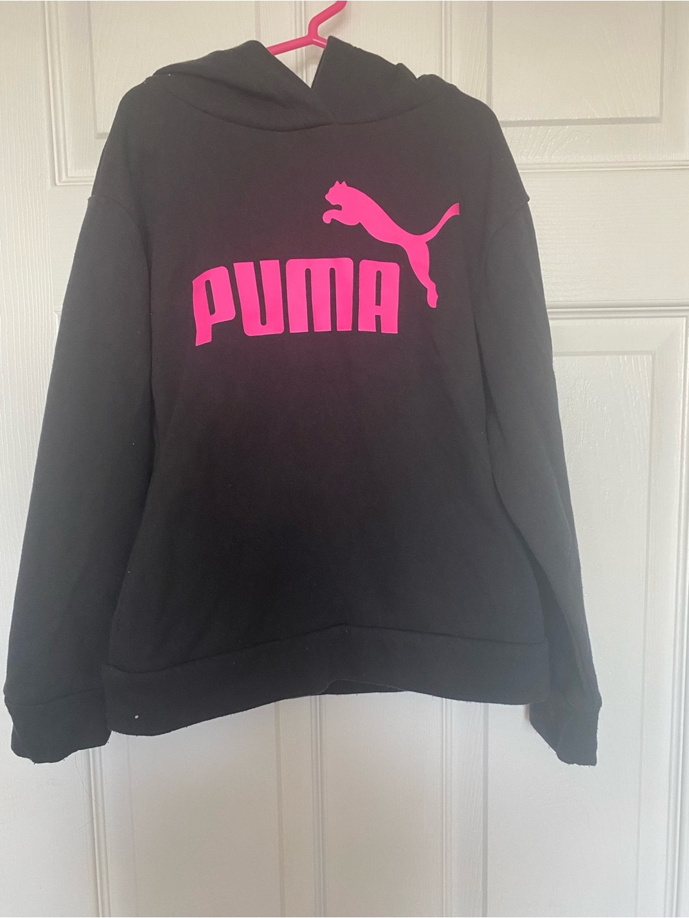 Puma Black Hoodie with Bright Pink Logo Girls Size 8